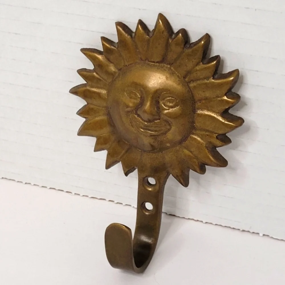 Sun Face Brass Vintage Wall Hook
